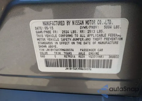 2015 Infiniti Q50 Premium from USA, damaged, VIN JN1BV7AR7FM409374